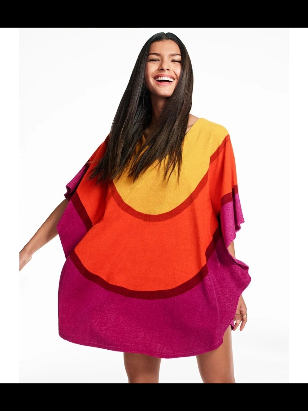 Marimekko Colorblock Poncho Tunic in Mustard, Orange & Magenta